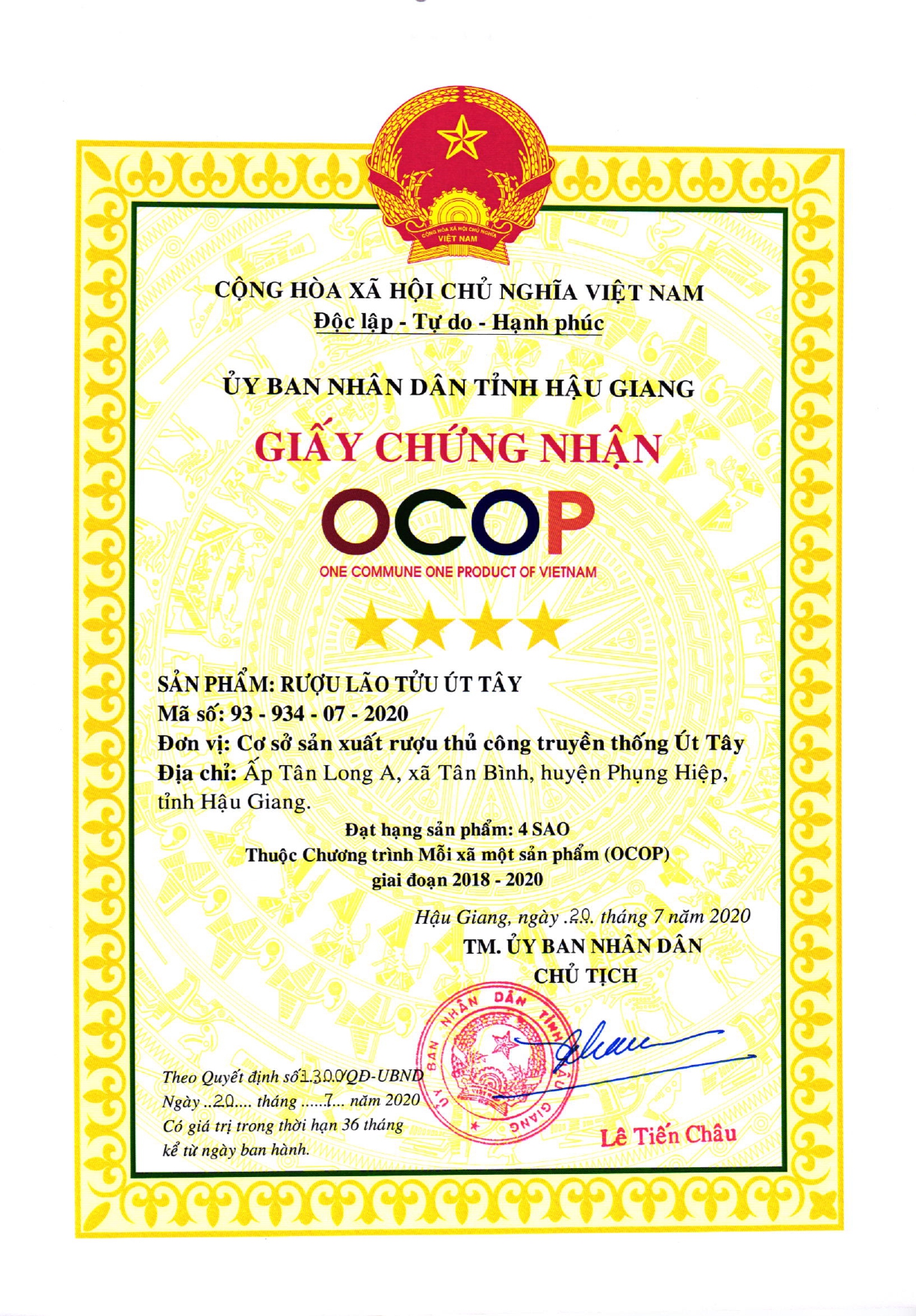 Chứng nhận OCOP